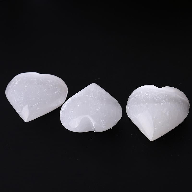 1.5" Selenite Heart Palm Stone with Laser Engraving Pattern