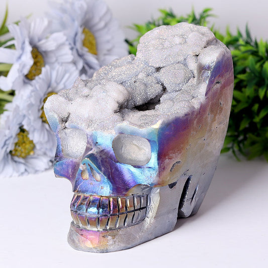 Unique Aura Druzy Angel Crystal Skull Carvings for Halloween