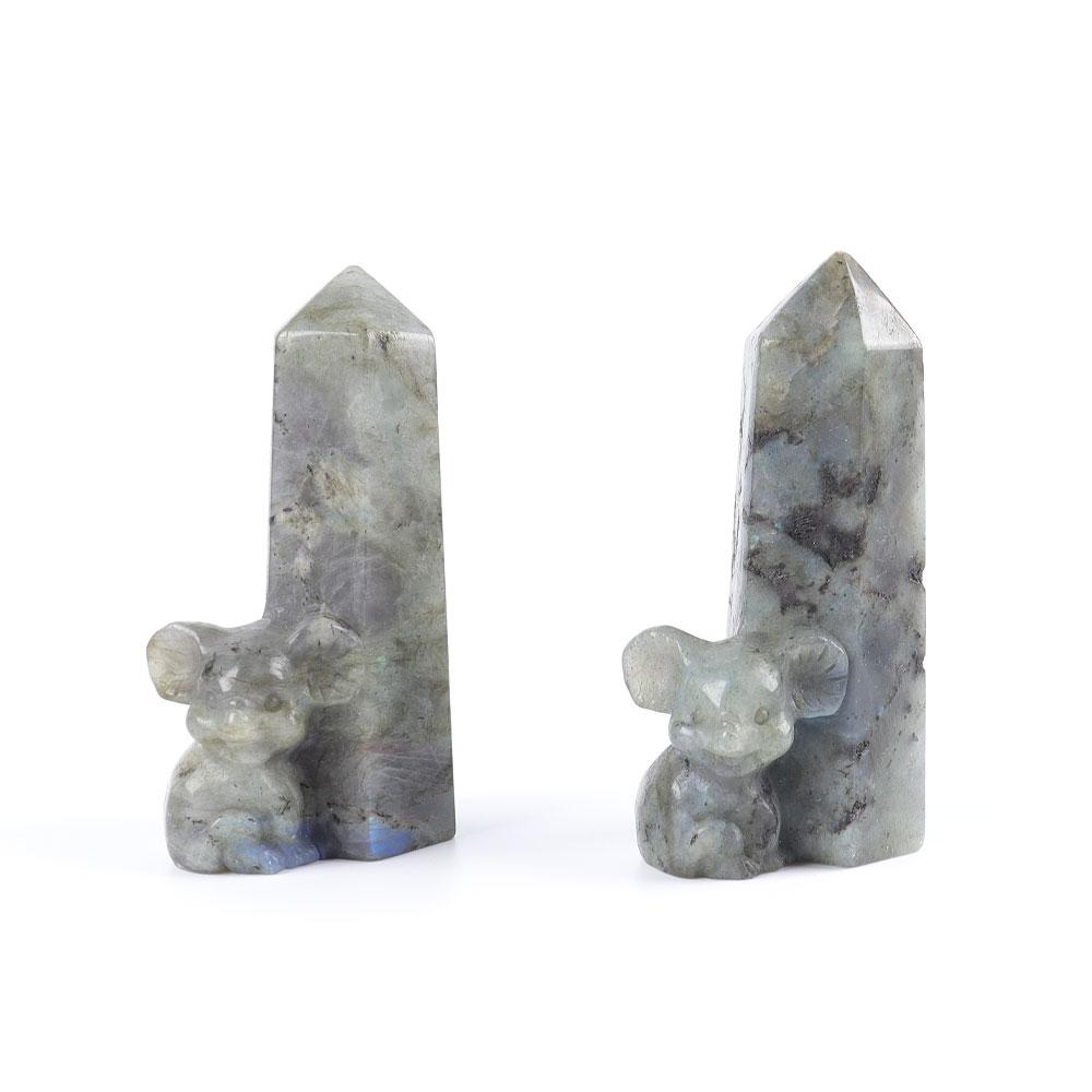 Labradorite Tower with Koala Carving Decor Base