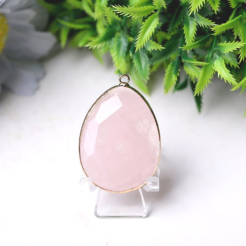 1.75" Rose Quartz Pendant with Golden Rim Crystal wholesale suppliers