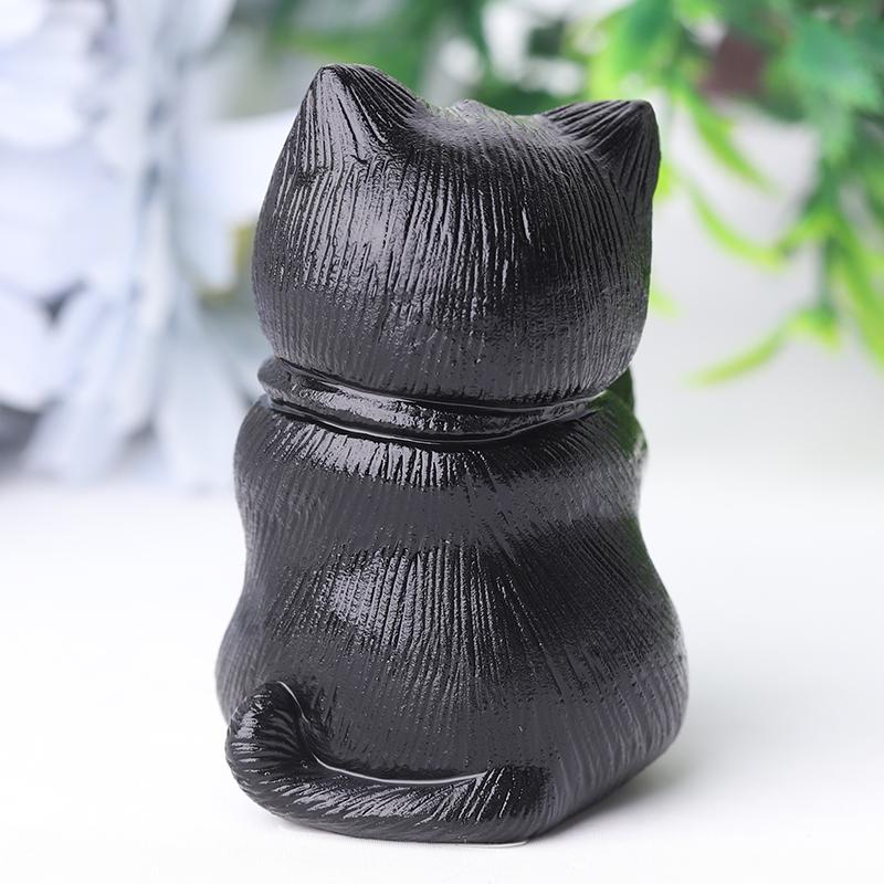 2" Black Obsidian Cute Cat Crystal Carvings for Halloween Crystal wholesale suppliers