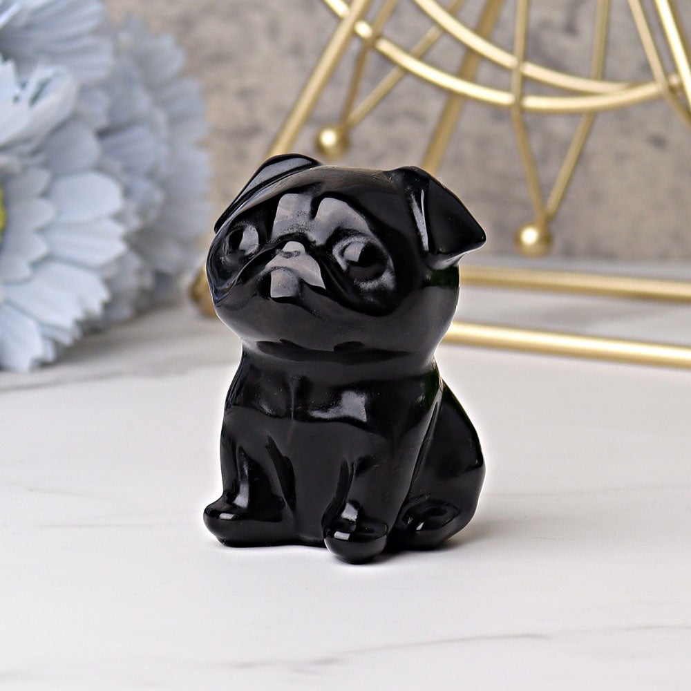 2.3" Black Obsidian Pug Dog Crystal Carvings Crystal wholesale suppliers