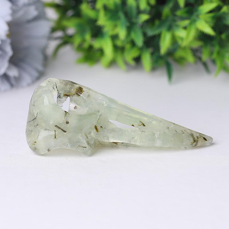 3.5" Natural Prehnite Crow Skull Head Healing Carving Epidote Crystal wholesale suppliers