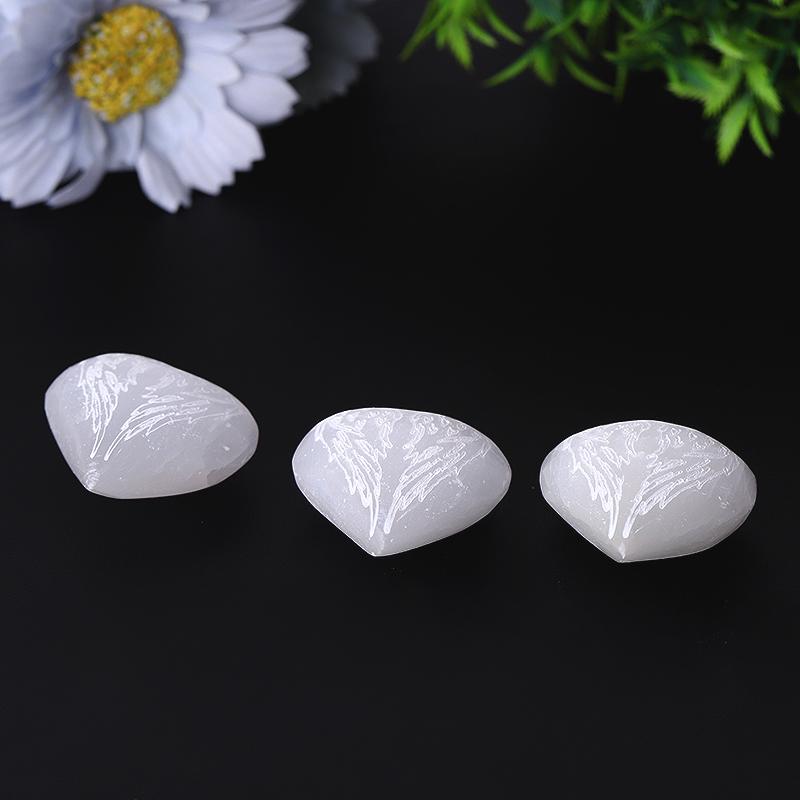 1.5" Selenite Heart Palm Stone with Laser Engraving Pattern