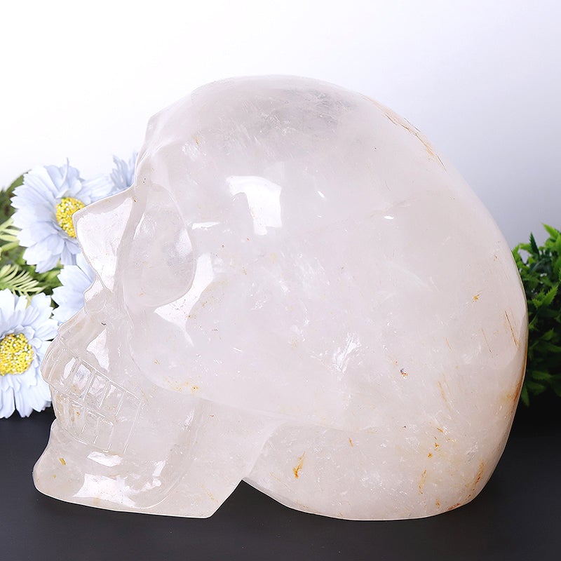 9" Unique Clear Quartz Skull Crystal Carvings