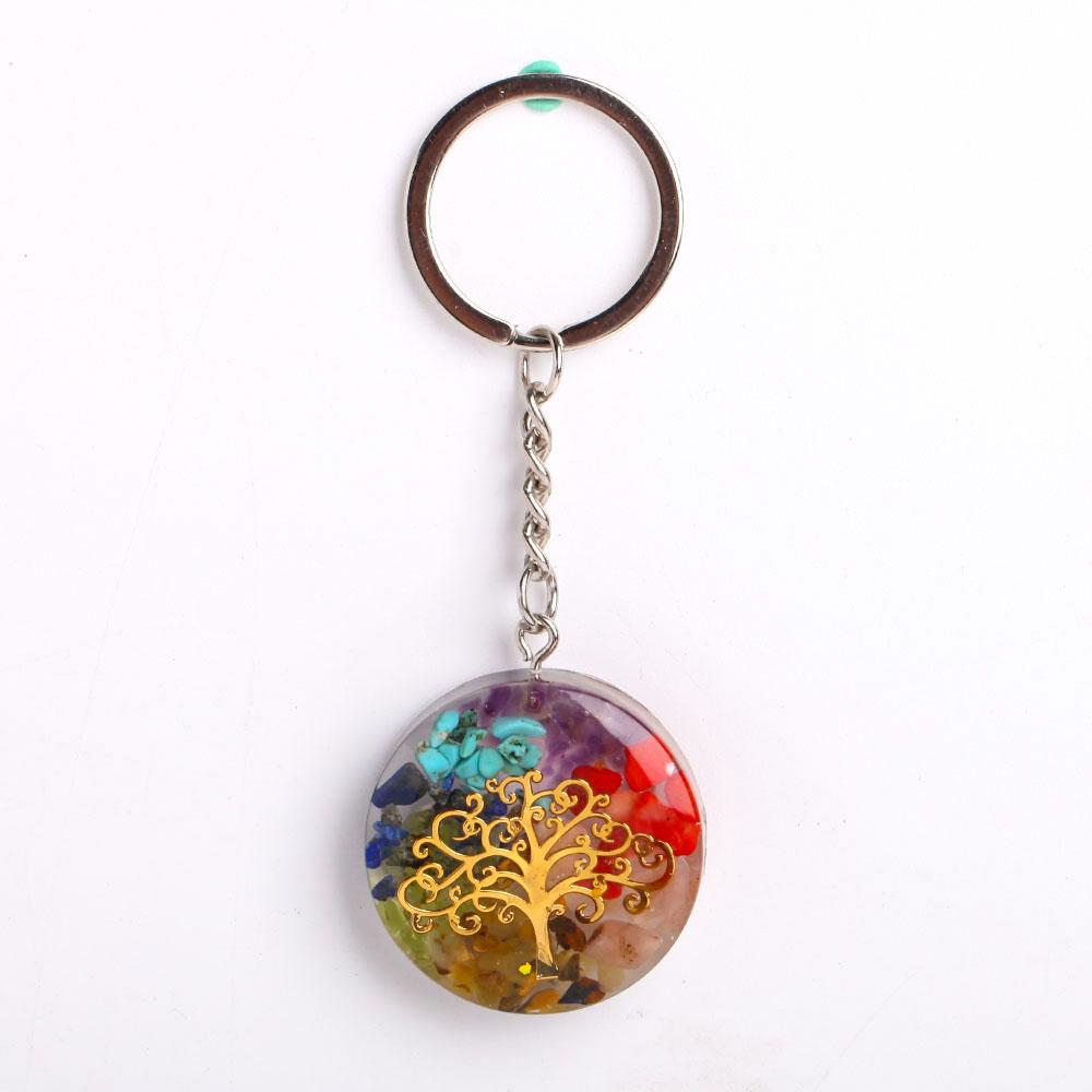 Resin Infused 7 Chakra Crystal Chips Keychain Decor