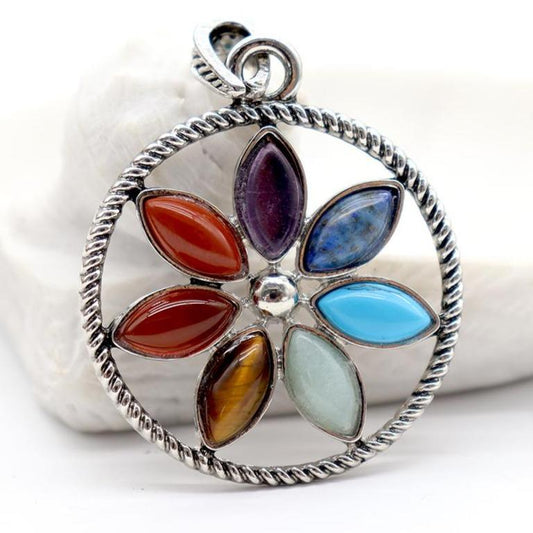 Stainless Steel Vintage Gothic Buddhist Tibetan Lotus 7 Chakra Gemstone Pendant Crystal wholesale suppliers