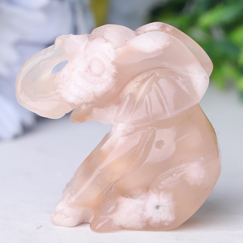 2" Flower Agate Elephant Crystal Carvings Crystal wholesale suppliers